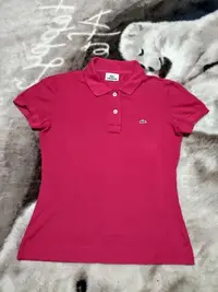在飛比找Yahoo!奇摩拍賣優惠-Lacoste 女款 短袖 polo衫 刺繡logo 桃紅 