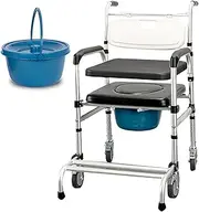 Shower Commode Wheelchair With 4 Castor Wheels Wheelchair Rolling Shower Height Adjustable Beside Commode Chair 330Lbs Weight Capacity