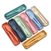 8 Sets Cutlery Wheat Straw Reusable Spoon Fork Knife Travel Portable Tableware