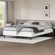 ALFORDSON Bed Frame Base Double Size Basel Series Without Bed Head, Mattress Topper Platform Foundation with PU Leather Upholstery for Bedroom, White
