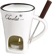 Tea Candle Fondue Set - Ceramic Hot Pot Chocolate Fondue Mug | Butter Heating Fondue Fork, Tea Light Butter Warmer Melting Pot with Fork | Perfect for Melting Candy, Caramel, Cheese, Chocolate, Butter