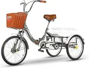 Three Wheel Bike, Adult Tricycle Three Wheel Bike 20 Inch Cargo Basket 3-Wheel Bicycle Trike Bike Bicycle for Seniors Women Men Trikes Recreation Shopping Cycling Pedalling