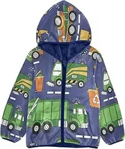 [SLHKPNS] Hand Drawn Garbage Trucks Toddler Fleece Jacket Girl Boys Hooded Fleece Jacket Coat Warm Outwear Zip-up 3-10T