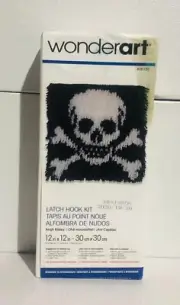 WonderArt 12” x 12” Latch Hook Kit Skull And Crossbones Black White New Open Box