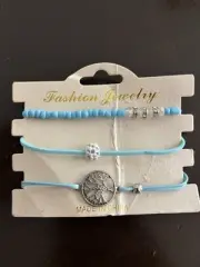 NWT 3 Piece Bracelet Set- Tree Of Life And Aqua Beers/ Colors Summer Beach