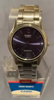 Original Casio Watch Stainless Steel Blue face Quartz Mvmt Water Resist New!