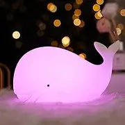 QiYUNMR Night Light for Kids, Cute Silicone Whale Lamp, 7 Colors Touch Lamp for Bedroom, Night Light for Children, Girls, Boys, Toddler, Rechargeable Night Light