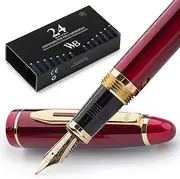 Wordsworth & Black Majesti Fountain Pen Set, Medium Nib, Includes 6 Ink Cartridges and Ink Refill Converter, Gift Case, Journaling, Calligraphy, Smooth Writing [Red Gold], Perfect for Men and Women
