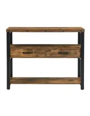 [IHOMDEC] 3-Tier Two Drawers Console Table With MDF And Metal Frame in Brown