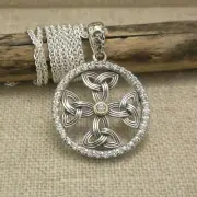 Large Sterling Silver Trinity Knot Celtic Cross Pendant 10K Bezel CZ KEITH JACK