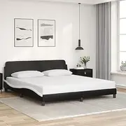 Bed Frame Faux Leather King Size 183x203 cm Black&White Headboard Platform Bedframe Frames Cama Wooden Base Mattress No Box