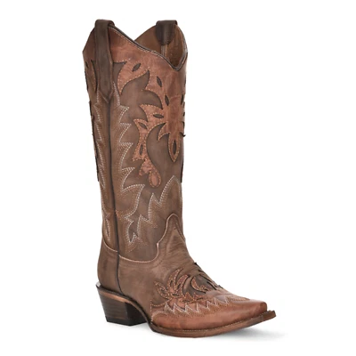 Corral® Ladies Chocolate Overlay & Embroidery Wing Snip Toe Boot L6031