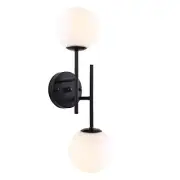 Globe Wall Sconces, 2-Light Modern Matte Vanity Lights with White Globe Black