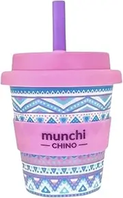munchi Babycino Cup for Kids - Aztec Design, Reusable Cup Includes Silicon Straw, 120ml Capacity (4oz)