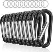 Sprookber 3" Aluminum Carabiner D Ring, Caribeener Clips, Spring Snap Hook for Keychain Clip, Set of 10 (Black)