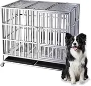 48/56 inch Heavy Duty Indestructible Dog Crate,304 Stainless Steel Bold Extra Large Crate Indoor for Large Dog with Removable Tray, Escape Proof Dog Cage Kennel with Lockable Wheels, (Size : 58L*37W*