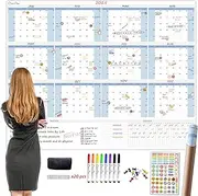 CLEVER CLEAN Large Dry Erase Wall Calendar 5 Feet- 48"x60" 2025 Undated Yearly Planner for Home, Office, School Projects - Jumbo Erasable Laminated Task Organizer