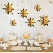 3D Gold Snowflake Paper Hanging Ornaments 6pk