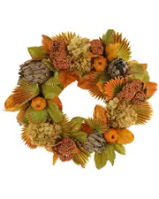 Creative Displays 26" Orange and Green Autumn Harvest Wreath with Protea and Pumpkins