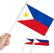Anley Philippines Mini Flag 12 Pack - Hand Held Small Miniature Philippine Flags on Stick - Fade Resistant & Vivid Colors - 5x8 Inch with Solid Pole & Spear Top