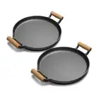 Soga 2X 31Cm Cast Iron Frying Pan Skillet With Wooden Handle No Lid
