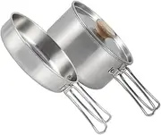 BESPORTBLE Outdoor Cooking Pan Stainless Steel Camping Pot Folding Handle Frying Pan Multi-Function Cooking Set Camping Cookware