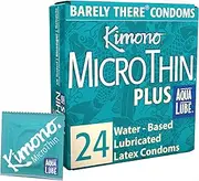Kimono MicroThin Plus Condoms are Super Sensitive Feeling and Ultra Lubricated with Aqua Lube Water Based Lubricant for a Natural Feel, Clear Latex, 24 count