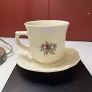 Pfaltzgraff Christmas Red Ribbons Bow Stoneware Coffee Cup Saucer Set of 4