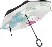 Double Layer Inverted Umbrella Cars Reverse Umbrella Colorful Teapot Cup Time Floral Windproof UV Proof Travel Outdoor Umbrella