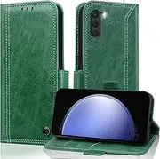 Case for Samsung Galaxy S23 FE Case Wallet Case Cover, Samsung S23 FE Case Shockproof Durable PU Leather Flip Cover with Card Holder Samsung S23 FE Phone Case Anti-Theft Brush Protective Case - Green
