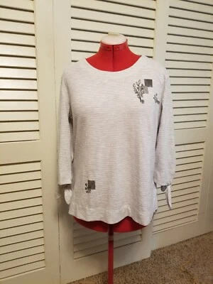 New HABITAT Large Sand off white w/ grey greige striped knit lightweight XL