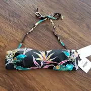 NWT Moschino Iconic Bear Floral Black Base bikini swim Bandeau Halter Size Small