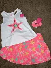 Isaac Mizrahi Kids Girls 7/8 skirt Shirt & Scrunchie Set sparkly starfish NEW