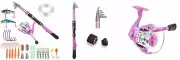 PLUSINNO Ladies Telescopic Fishing Rod and 1.8M 5.91Ft fishing full kit, Pink