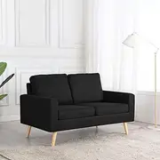 2 Seater Sofa Couch, Loveseat Lounge Chair 2-Seater Sofa Black Fabric