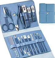 Manicure Set, Sumwitum Nail Care Kit, 16 PCS Nail Clippers Pedicure Kit, Stainless Steel Professional Nail Clipper Set with Leather for Women/Men/Friends and Parents Gifts (Blue)