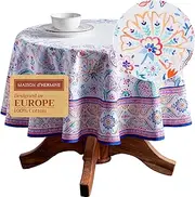 Maison d'Hermine Table Cloth Round Table 100% Cotton 69 Inches Tablecloth Reusable Decorative Everyday Use for Dining Room, Farmhouse, Home, Party, Festive & Wedding Spring Summer - Indian Floral