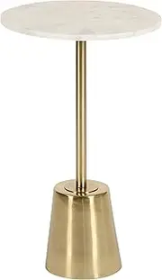 Kate and Laurel Tira Modern Marble Side Table, 14 x 14 x 24, Gold, Small Pedestal Table for Decorative Display