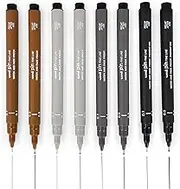 Uni Pin Fineliner Drawing Pen Set - 8 Pieces - 0.1mm/0.5mm - Black, Dark Grey, Light Grey and Sepia