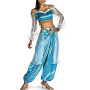 Womens Halloween Aladdin Jasmine Princess Fancy Dress Carnival Cosplay Costume Sky Blue M