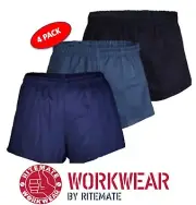 RITEMATE -4 PACK- MENS ELASTIC WAIST DRILL 311GSM RUGBY WORK SHORT - RM301EWS