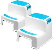 2 Pack Two Step Kids Step Stools Child Toddler Safety Steps for Bathroom Kitchen and Toilet Potty Training Non Slip,White blue