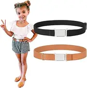 [CowboyGuru] 2 Pack Kids Adjustable Magnetic Belt Boys Girls Elastic Belt with Easy Magnetic Buckle, 1.black+brown