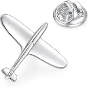 [HONEY BEAR] Mens Womens Lapel Pins Collar Badge Brooches Retro Airplane Plane Aircraft Pilot for Business Wedding Graduation Gift with Box, Silver, 2.5*2.8cm, Copper, no gemstone