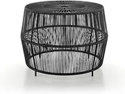 Muse & Lounge Co. Ysar Boho Rattan Round Coffee Table Outdoor with Metal Frame, All-Weather and Rust Resistant, Handcrafted Coastal Furniture for Patio, Poolside, Garden, Yard, Black