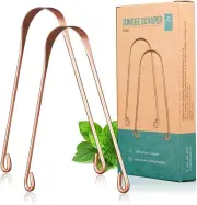 2 Pack Copper Tongue Scraper Cleaner Metal Oral Care Tool for Bad Breath