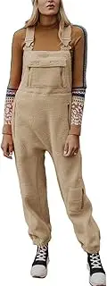 [yoeasy] Women's Warm Fleece Fuzzy Overalls Sleeveless Winter Loose Adjustable Strap Bib Jumpsuits With Pockets