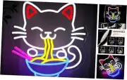 Fortune Cat Ramen Neon Sign for Wall Decor, Japanese Lucky Cat Led Signs for