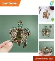 Charming Hinged Turtle Trinket Box - Brown-Green Alloy Keepsake with Gemstones