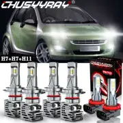 For Smart Fortwo 2008-2015 6x 6000K LED Hi/Lo Headlight Bulbs + Fog Light Kit